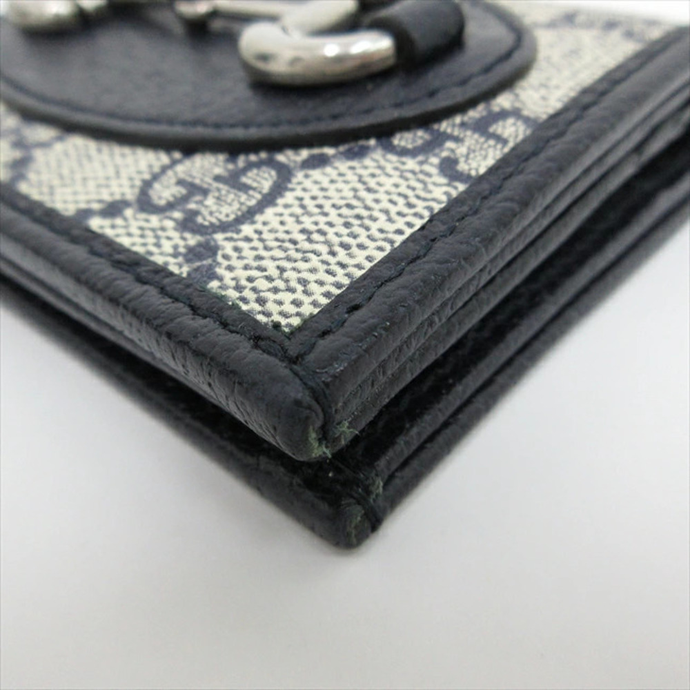 GUCCI GG Supreme Horsebit Bi fold Wallet Compact Navy Blue White Leather - Picture 5 of 9